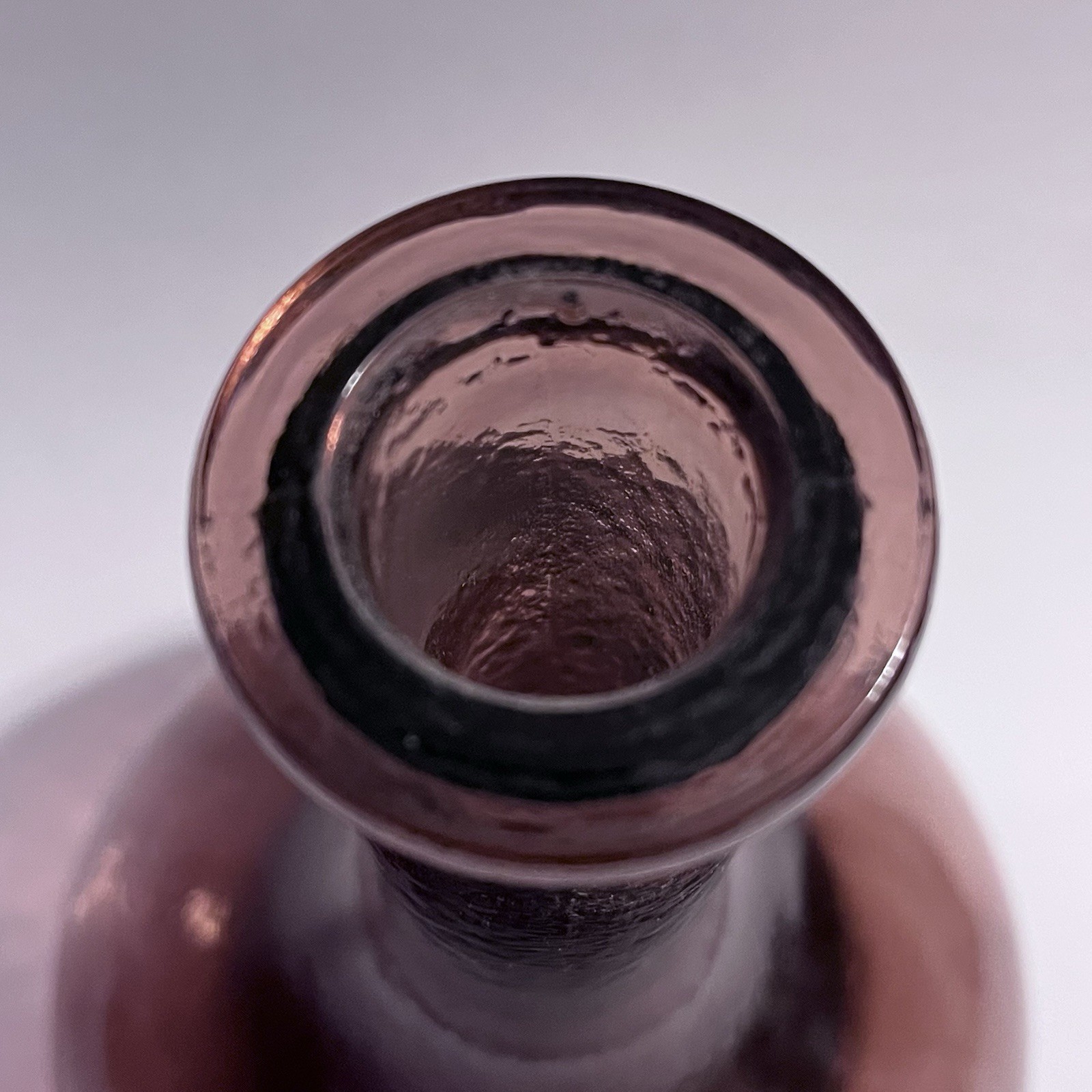 Vintage Amethyst Glass Bottle Decanter Molded Blown 9″ w/ cork Heavy Weight