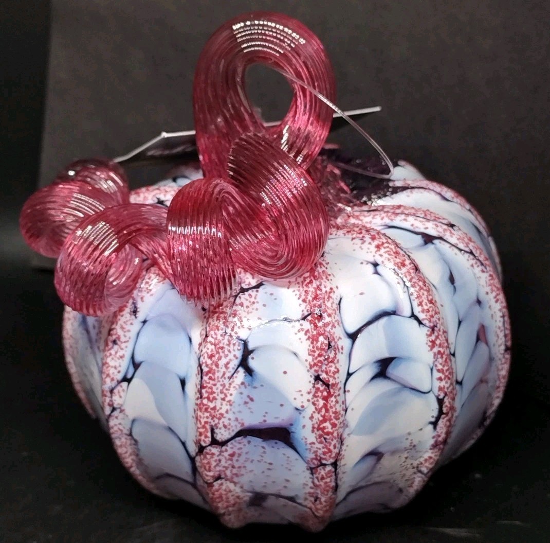 Luke Adams Art Glass “CHERRY BLOSSOM” Mottled Pumpkin Figurine Mini