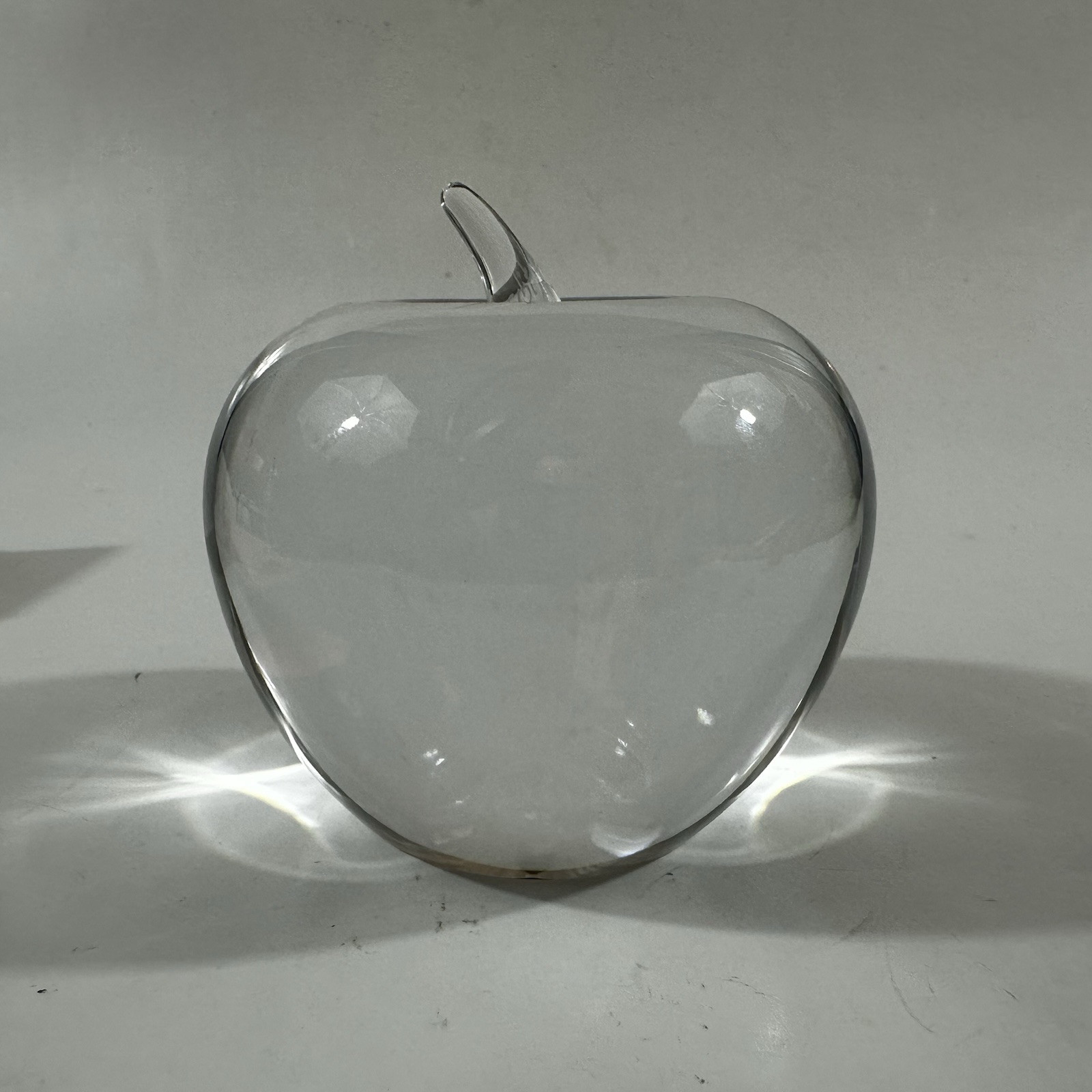 Tiffany and Co Glass Apple Paperweight Engraved ECOT Clear Glass Fruit Signed