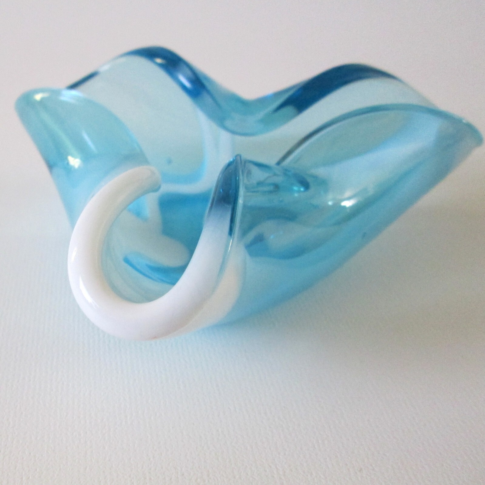 Art Glass Ashtray Blue White Handmade Vintage Glass Trinket Dish 4 Inches