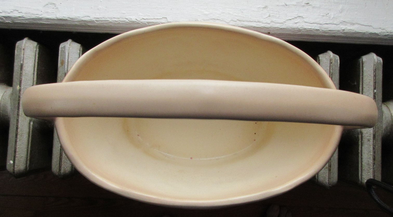 Hull Pottery Basket-65-8″-Madi Gras/Granada-1940’s-Pink/Yellow