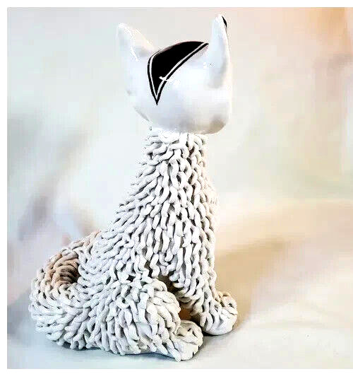 Mid 20th Century “Spaghetti Cat” Hand Painted Italian Glazed Pottery Statue 11″