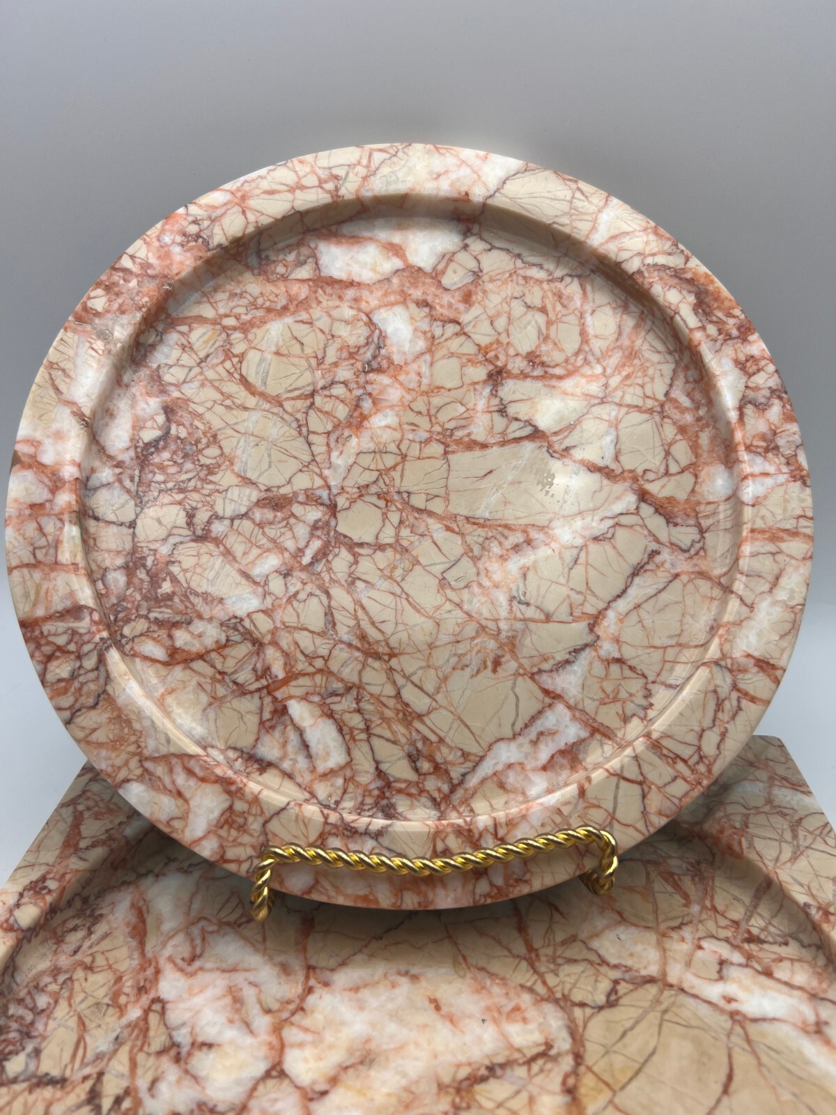 MCM Pink Italian Marble Ashtray and Trinket Dish Catchall Set of 2