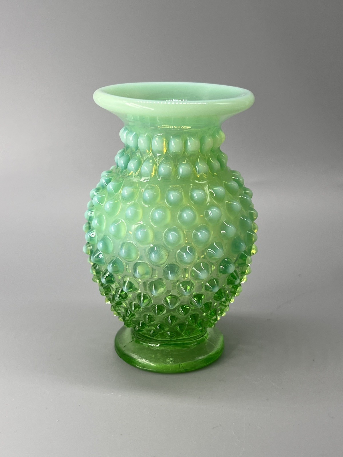 Vintage Fenton Uranium Hobnail Opalescent Green Glass Vase GLOWS