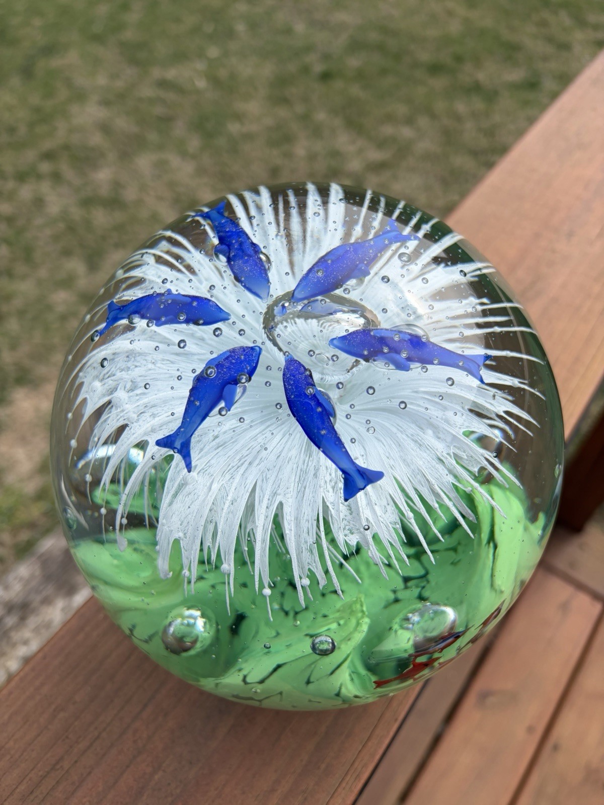 VTG Large Round Glass Sphere Tropical Fish Ocean Aquarium 15lb Sculpture