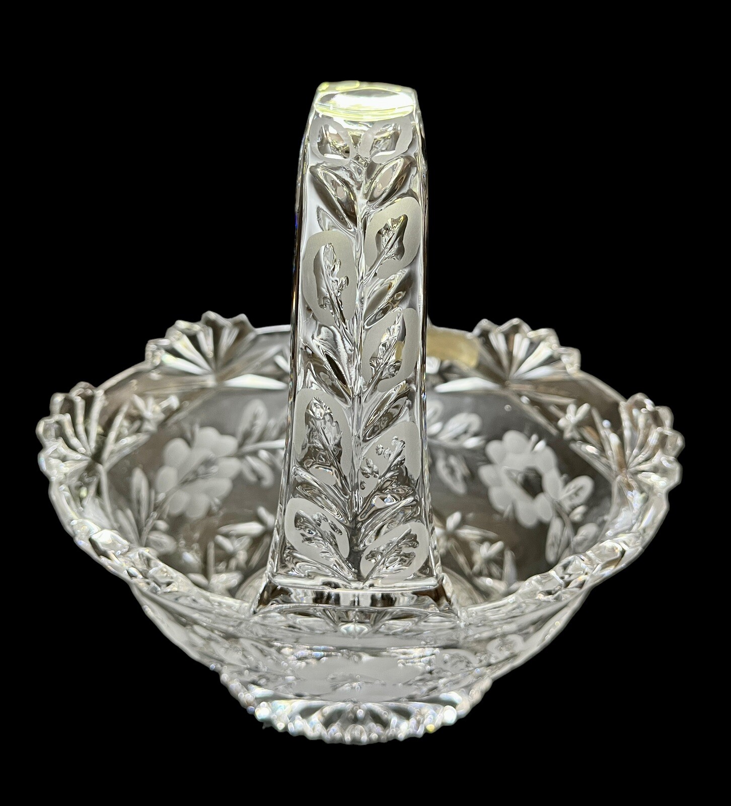 9” Lead Crystal Handled Basket Crystal Clear Industries Poland CCI19 Excellent