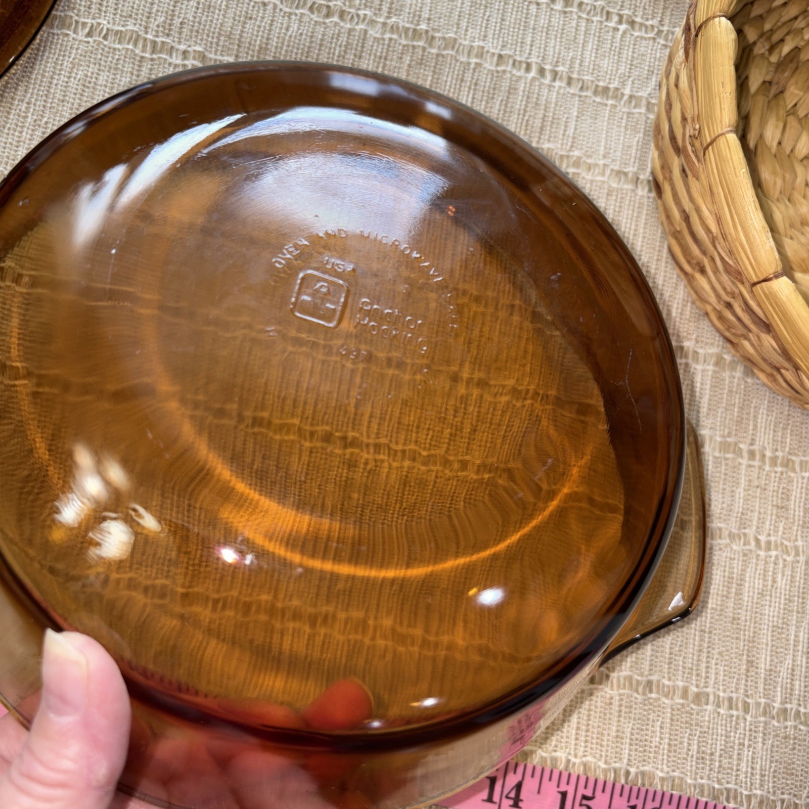 Anchor Hocking Fire King #437 Amber Casserole Dish with Lid & Basket 1-1/2 QT