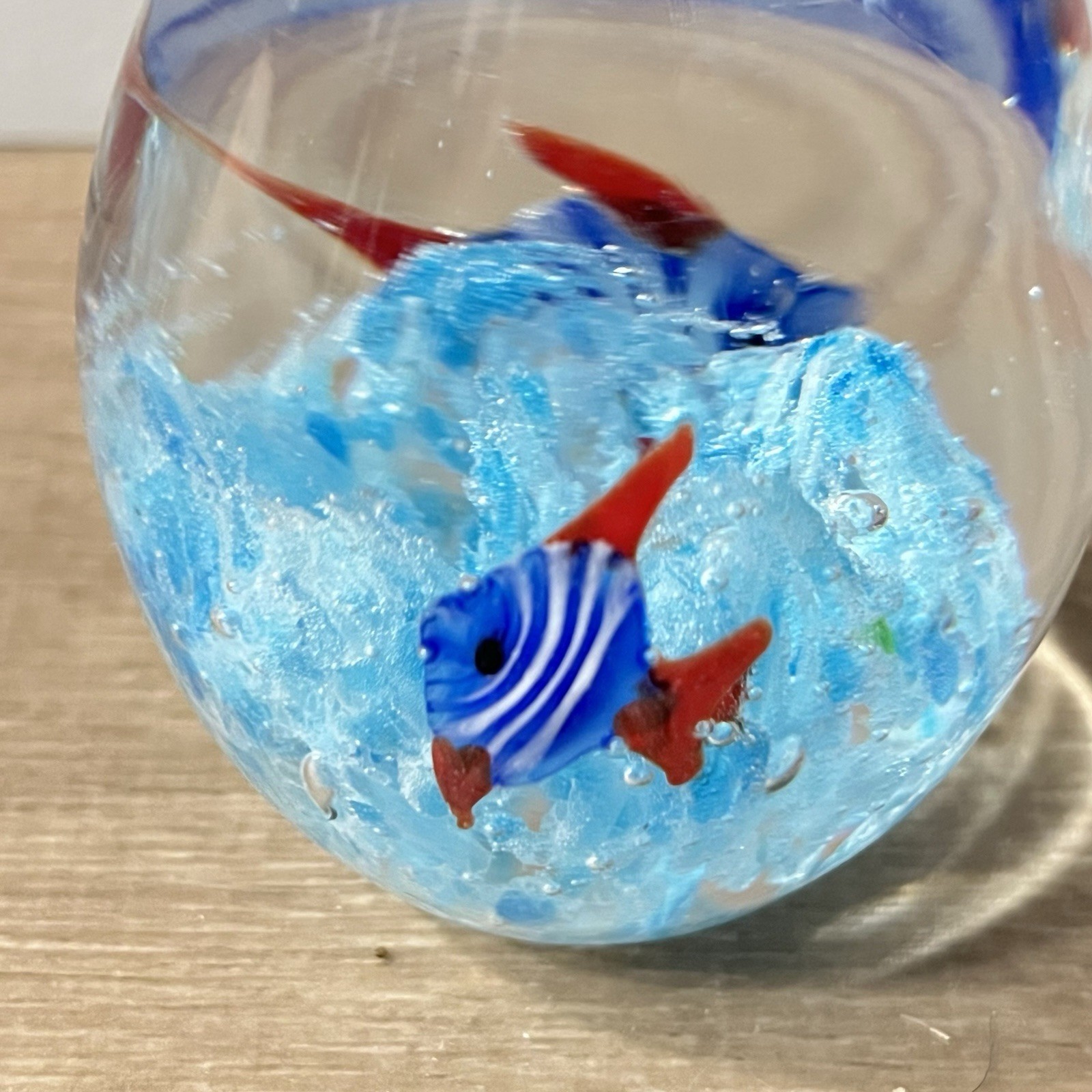 Aquarium Blue Fish Art Glass Paperweight Egg Shape 4″ Tall 1″ Dia Heavy 13oz