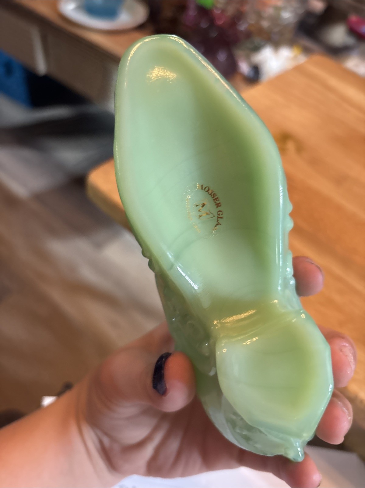 Mosser Jadeite Green Milk Glass Shoe