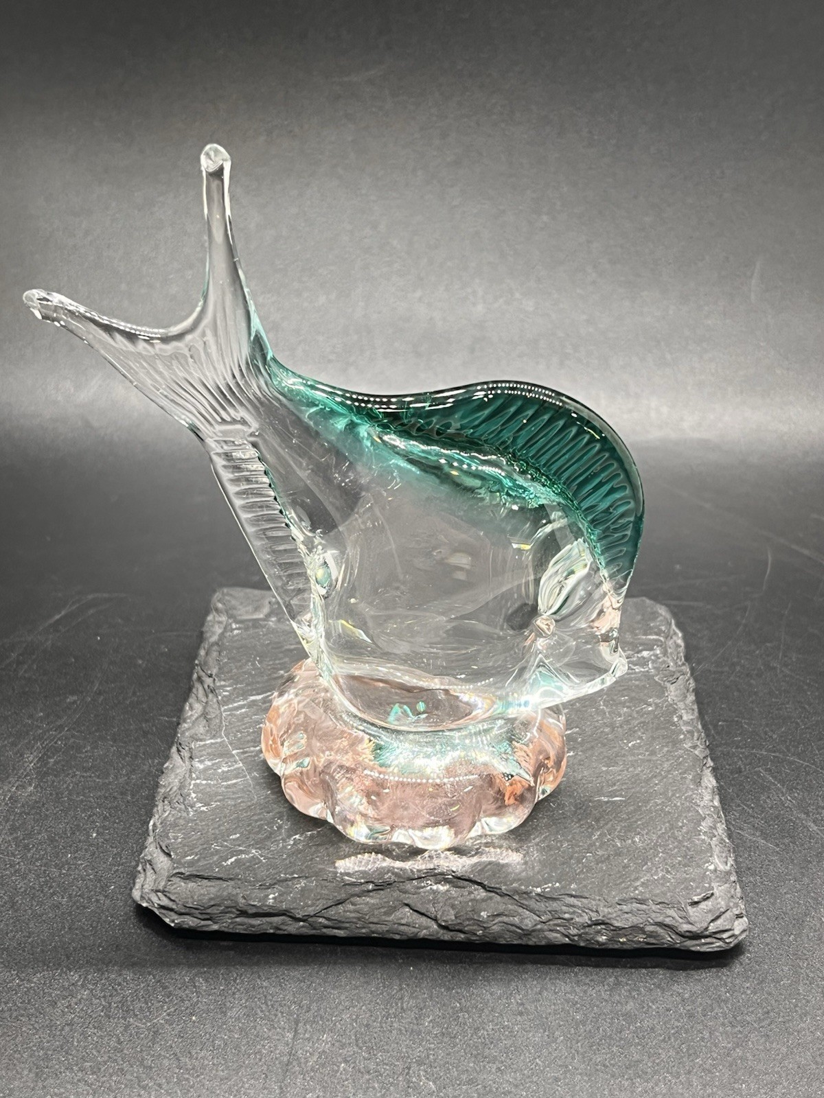 Blown Arte Murano ICET Clear & Blue Pink Base Fish Figurine
