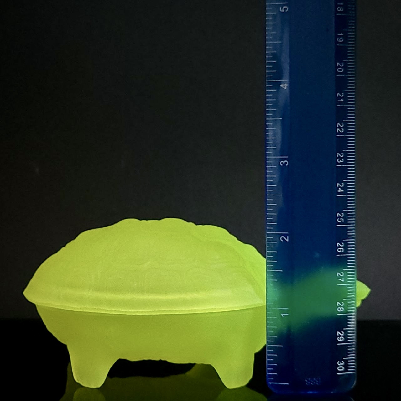 Uranium Glass Trinket Box Turtle Art Deco Vaseline Yellow Frosted Glass Box