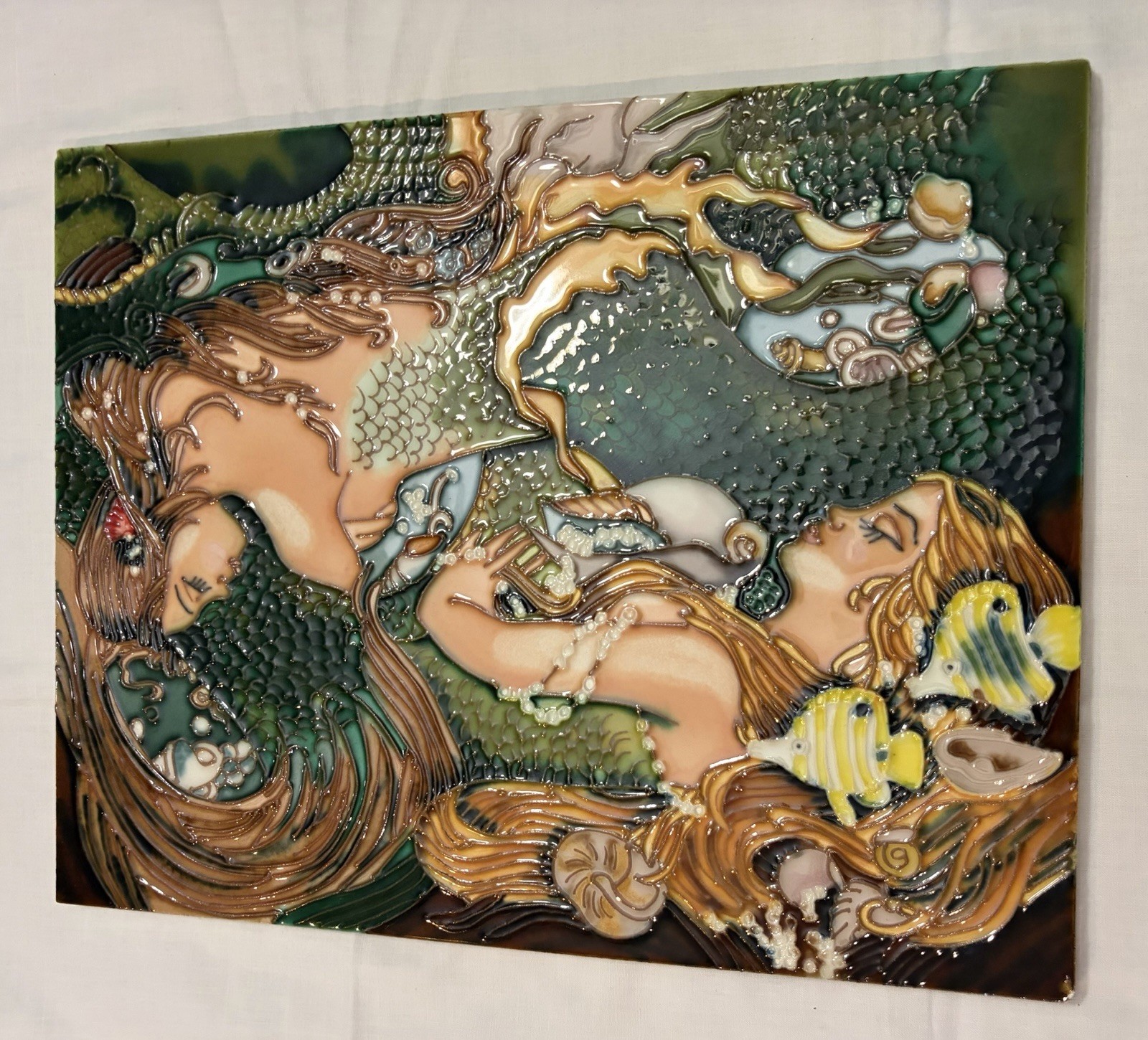 En Vogue Hand-Painted Ceramic Art Tile 11×14 Mermaid Wall Hanging