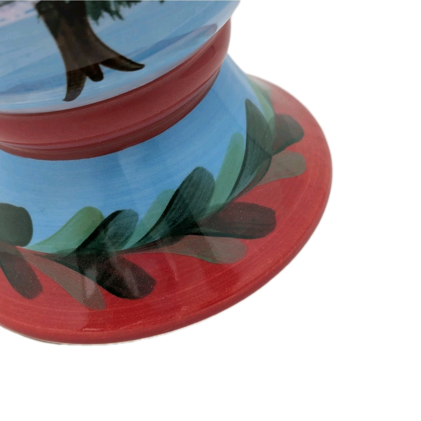 Ceramic Utensil Holder Hand Painted Winter Trees Gail Pittman NOS TLL 947