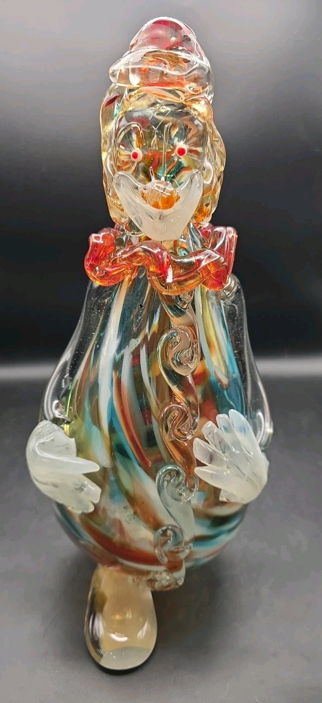 Vintage 13″ Murano Glass Clown Hand Blown Italy One Broke Foot