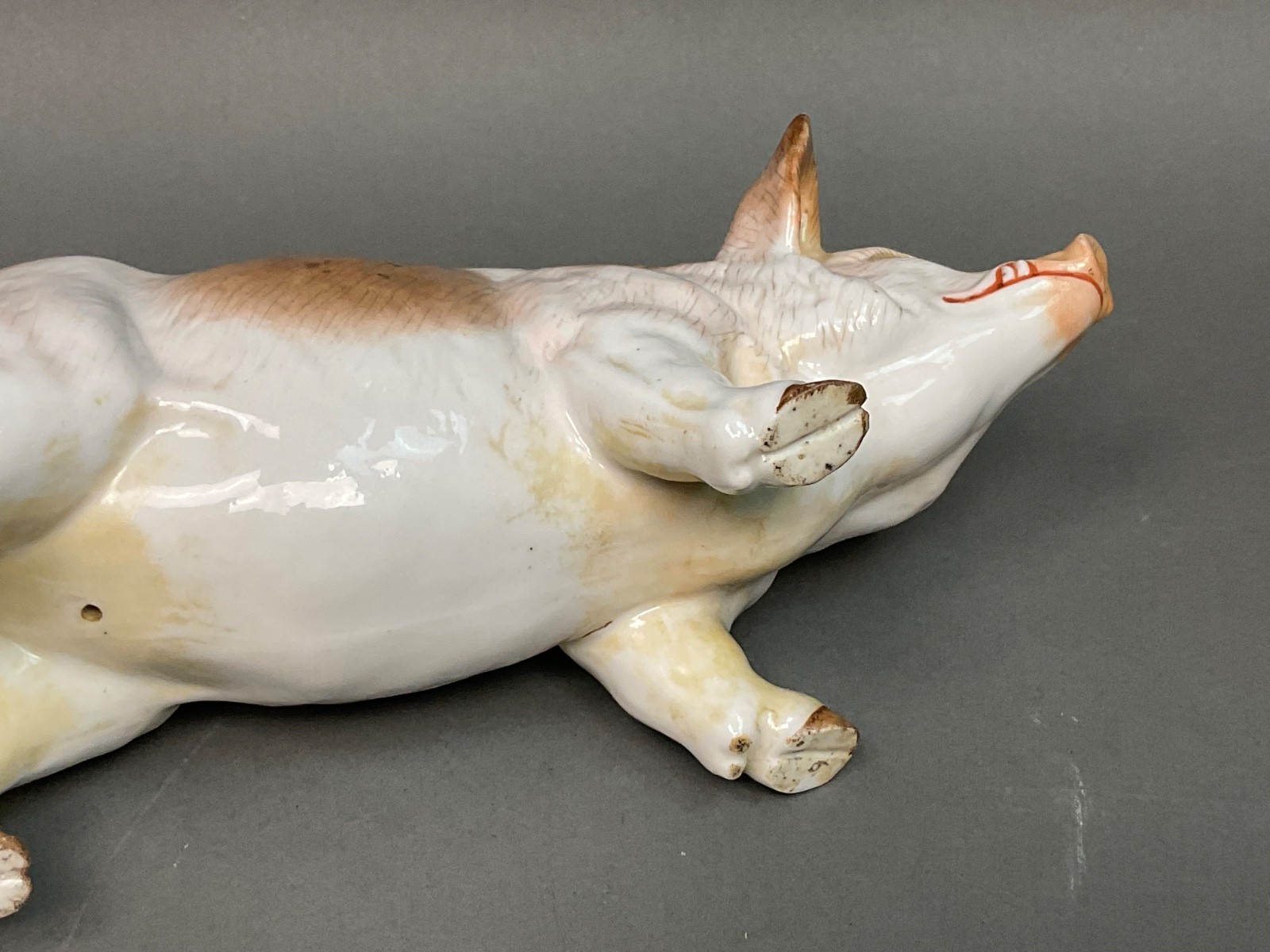 Antique German 19th Century Meissen ~Ernst Bohne Porcelain Pig ~ Wild Boar 8″