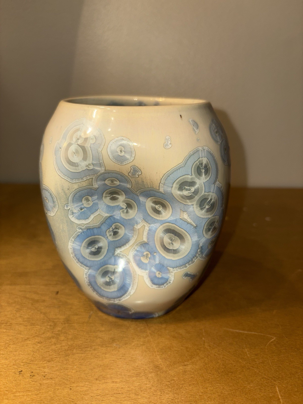 Vintage Crystalline Glaze Studio Pottery Vase 5.5″ Lavender Blue Crystal Bloom