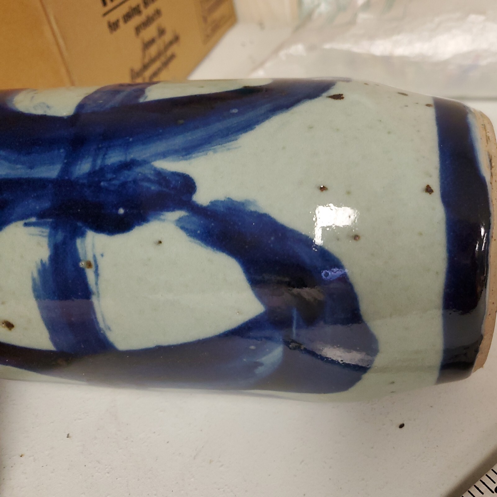 ANTIQUE ARTS&CRAFTS Blue ART POTTERY VASE 11.5″Antique Abstract Home Table Decor