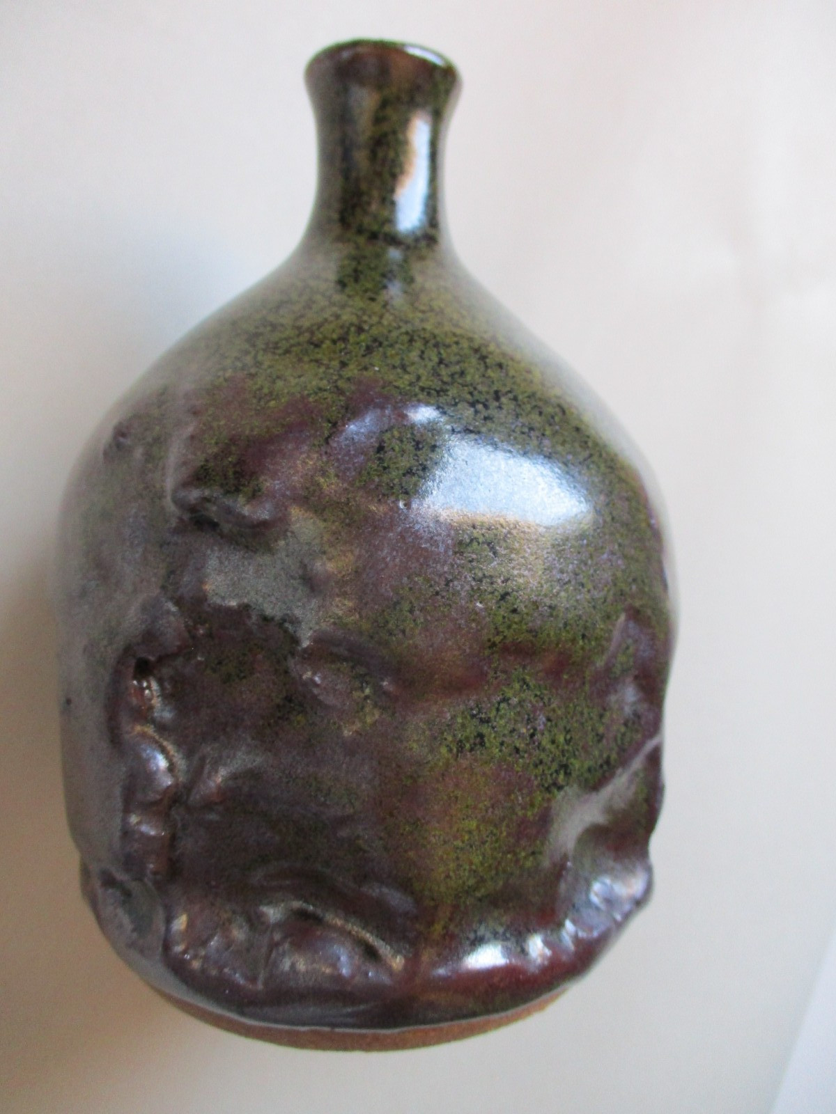 1970s Studio Art Pottery Vase Brutalist Style Avocado Sculptural Artisan Signed
