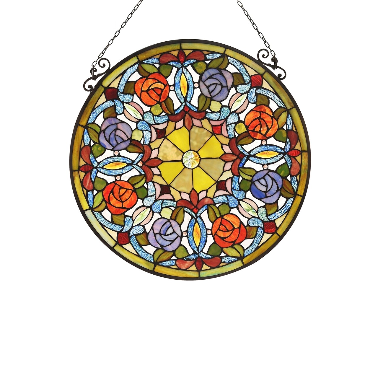 Stained Glass Victorian Window Panel Round Multicolor Art Glass ONE THIS PRICE