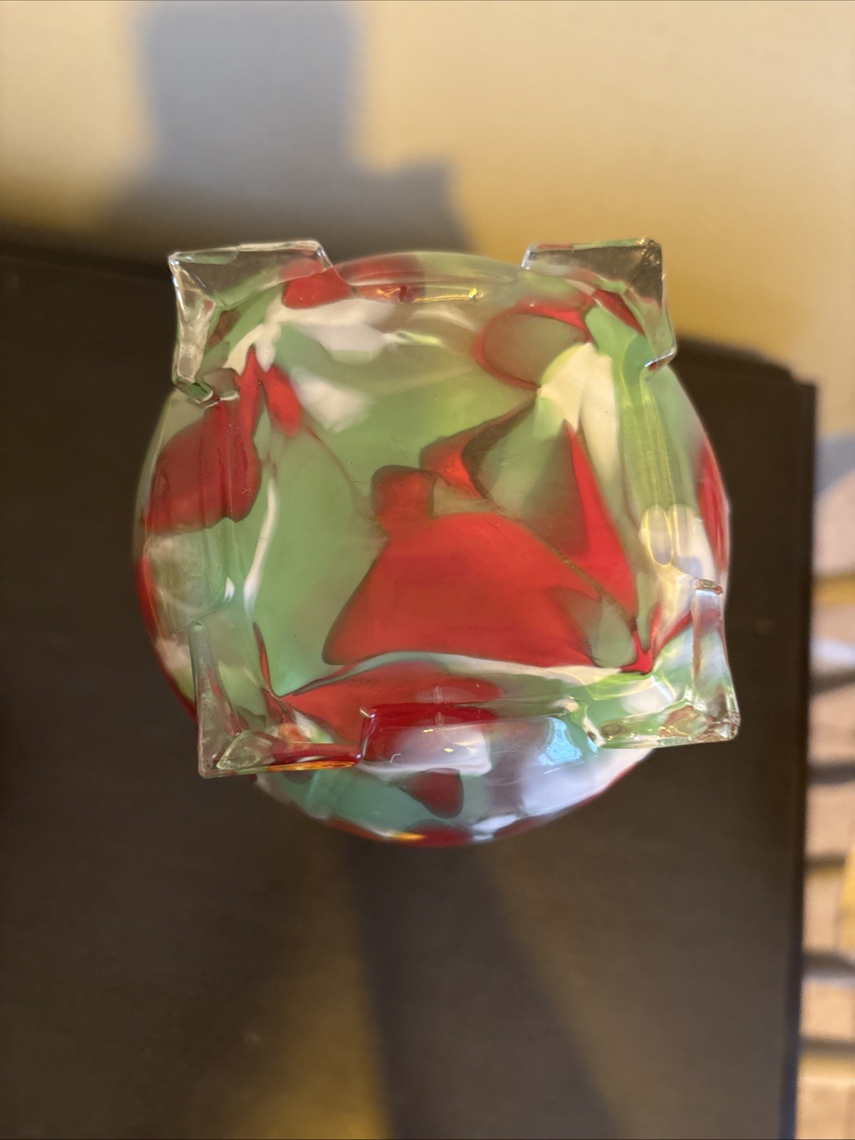 Czech Art Glass End Of Day Ribbed Serpentine Snake Coil Vase Red Green White 12”