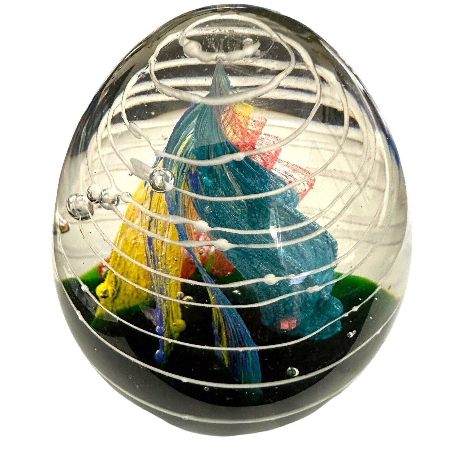 Multicolor Swirl Egg Glass Paperweight 4.0” Handblown Art Glassware Decoration