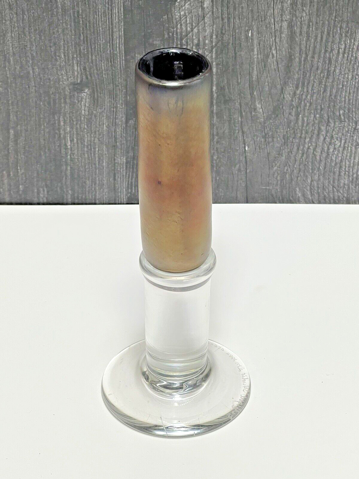 1992 ZELLIQUE STUDIO ART GLASS IRIDESCENT Candlestick Signed JOSEPH MOREL RARE