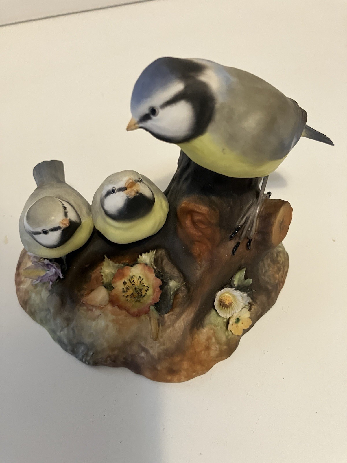 Vintage Royal Crown Derby Bird Figurine Blue Tie & Chicks English Bone China