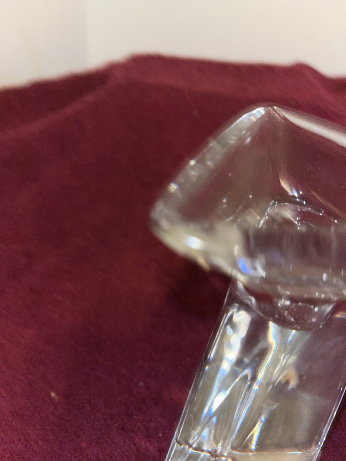 Signed Val St Lambert Tricorne Crystal Candlestick Holder 6” X 2.5”