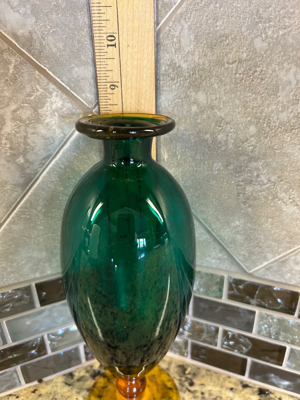 Gardeners Eden Hand Blown Glass Bud Vase Green and Amber