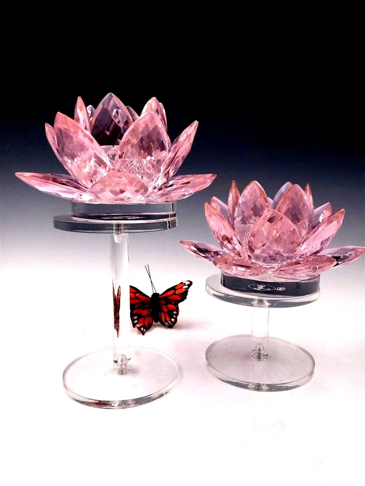 Sorelle Crystal Lotus Flower Easter Pink Cut Glass Taper Candle Holders