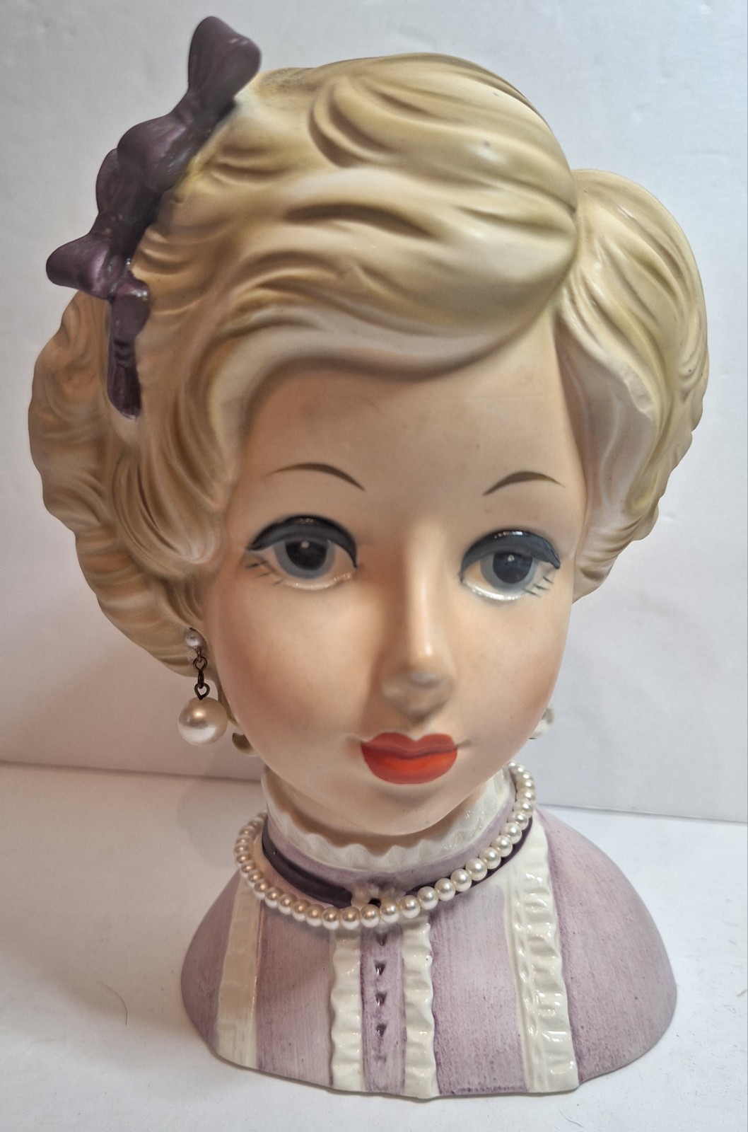 Vintage Relpo Lady Head Vase #2046 Purple 7″ Tall x 6″ Wide