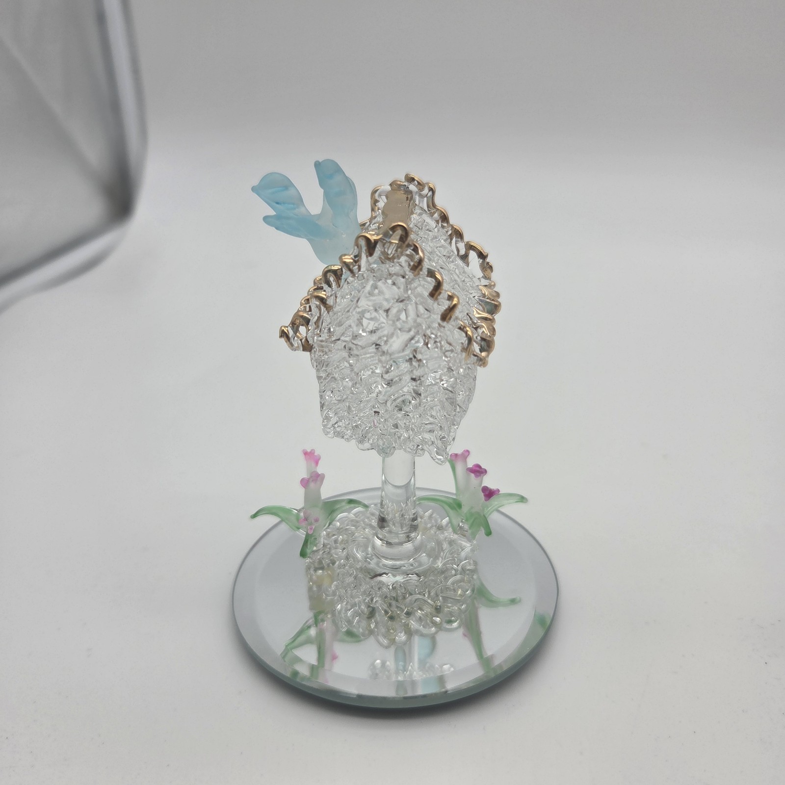 Lot Of 3 Frosted Butterfly Orchids Birds Swing Glass Spun Blown on Mirror Base