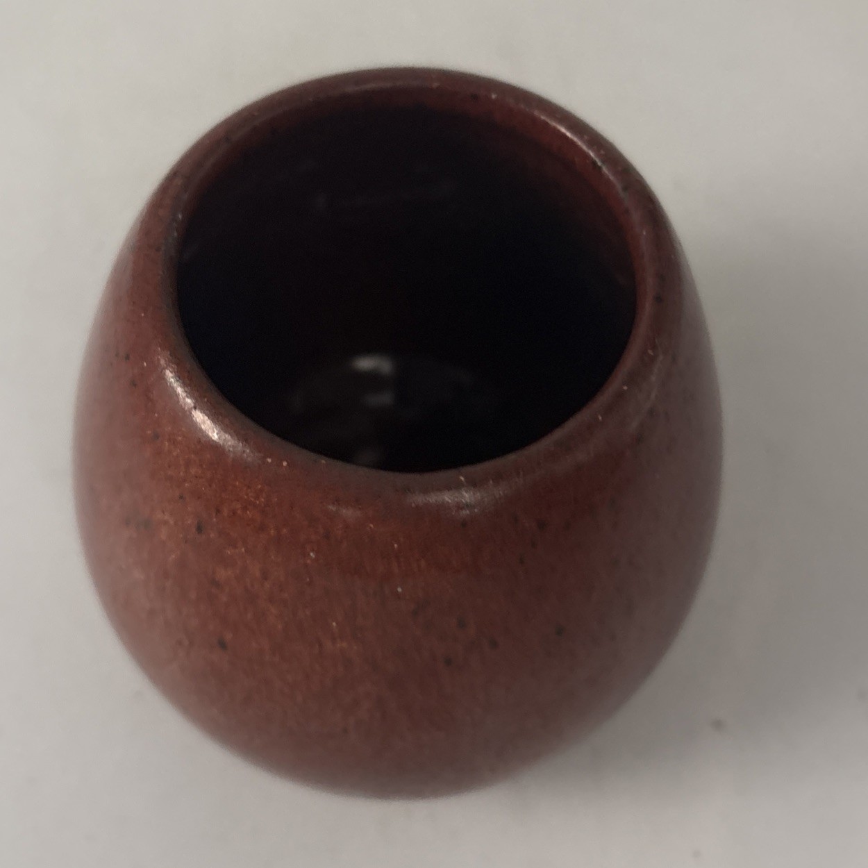 Studio Art Pottery Vase Spherical Red Mottle Boule Form Oxblood Volcano Glaze