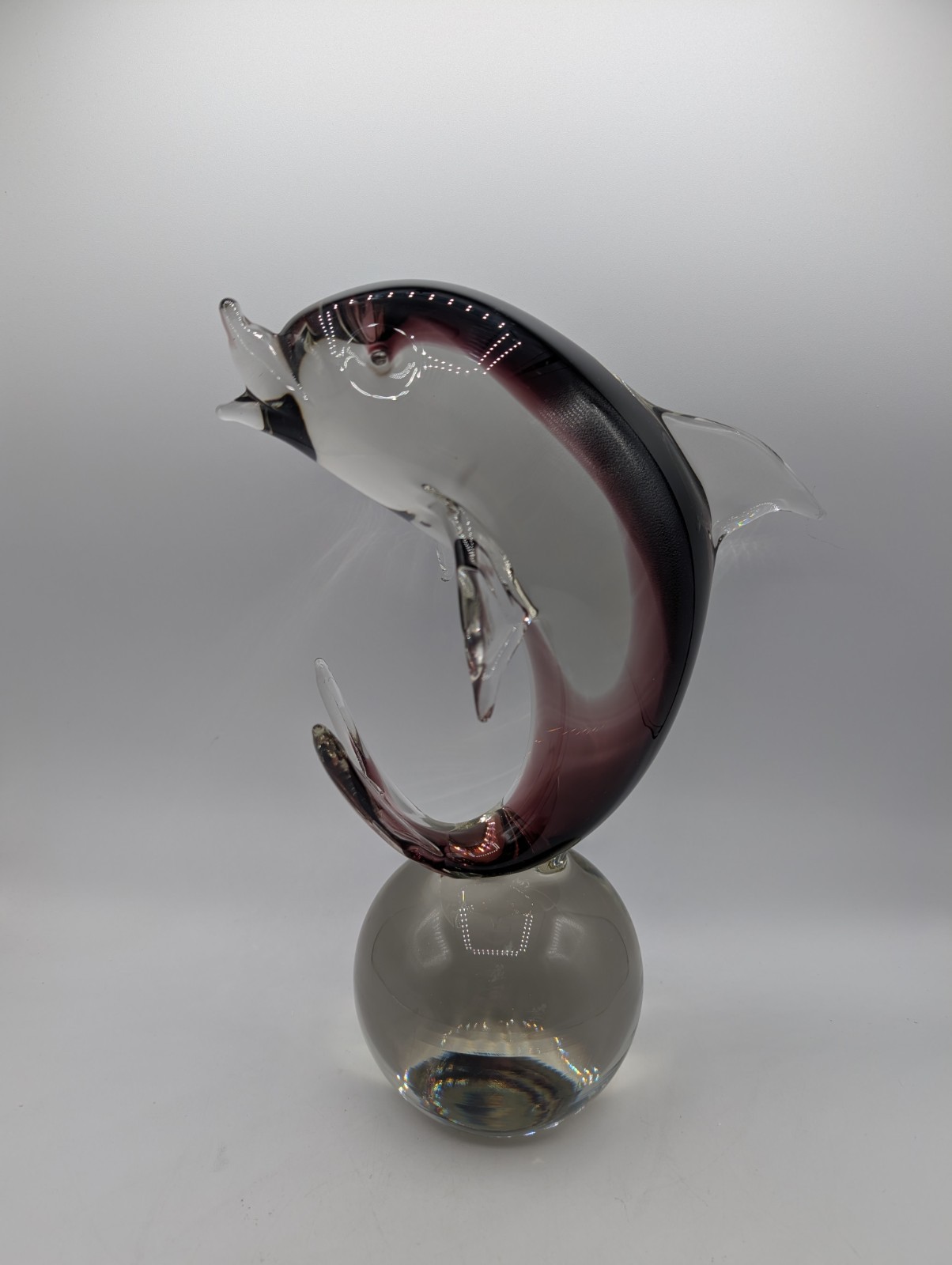 Vtg Murano Dolphin Ball Sommerso Art Glass Sculpture Smoky Gray Large 11.75”