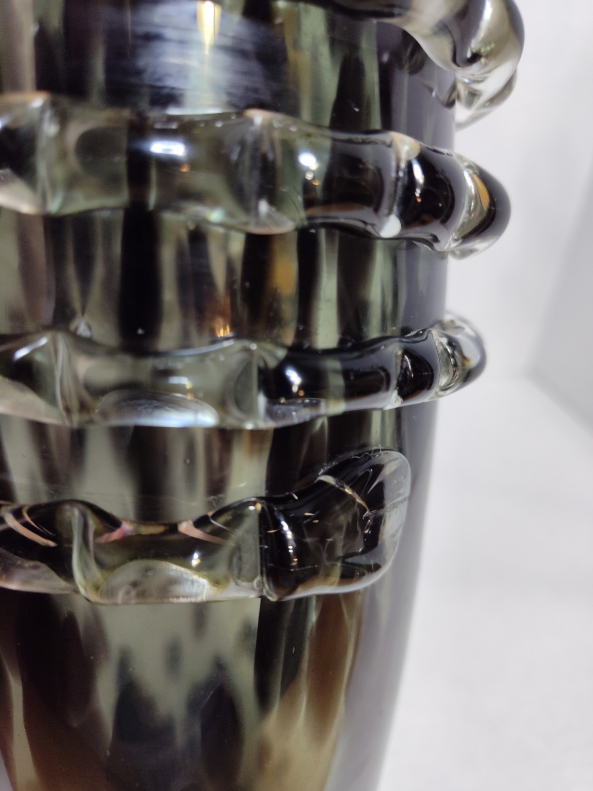 Black Speckled Glass Art Vase With Spiral Skeleton Like Wrap Moody Goth Decor