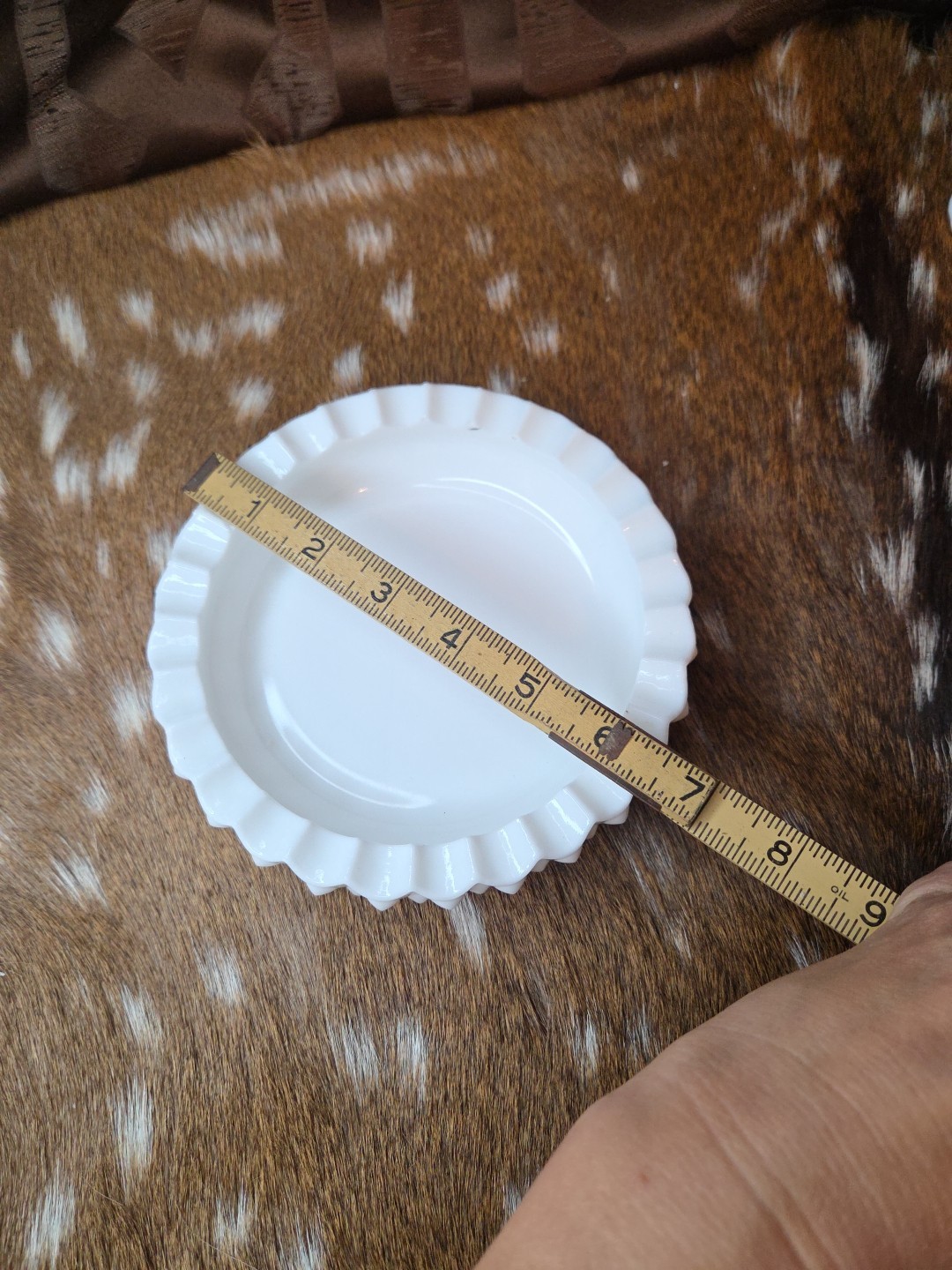 White Milk Glass Hobnail Ashtray Fenton 6 Inches . Has a Few Tiny Chips 