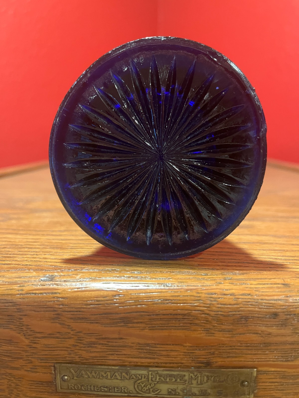 Dugan/Diamond Carnival Glass Blue Pulled Loop Vase; 11 3/4 inches tall; Pristine