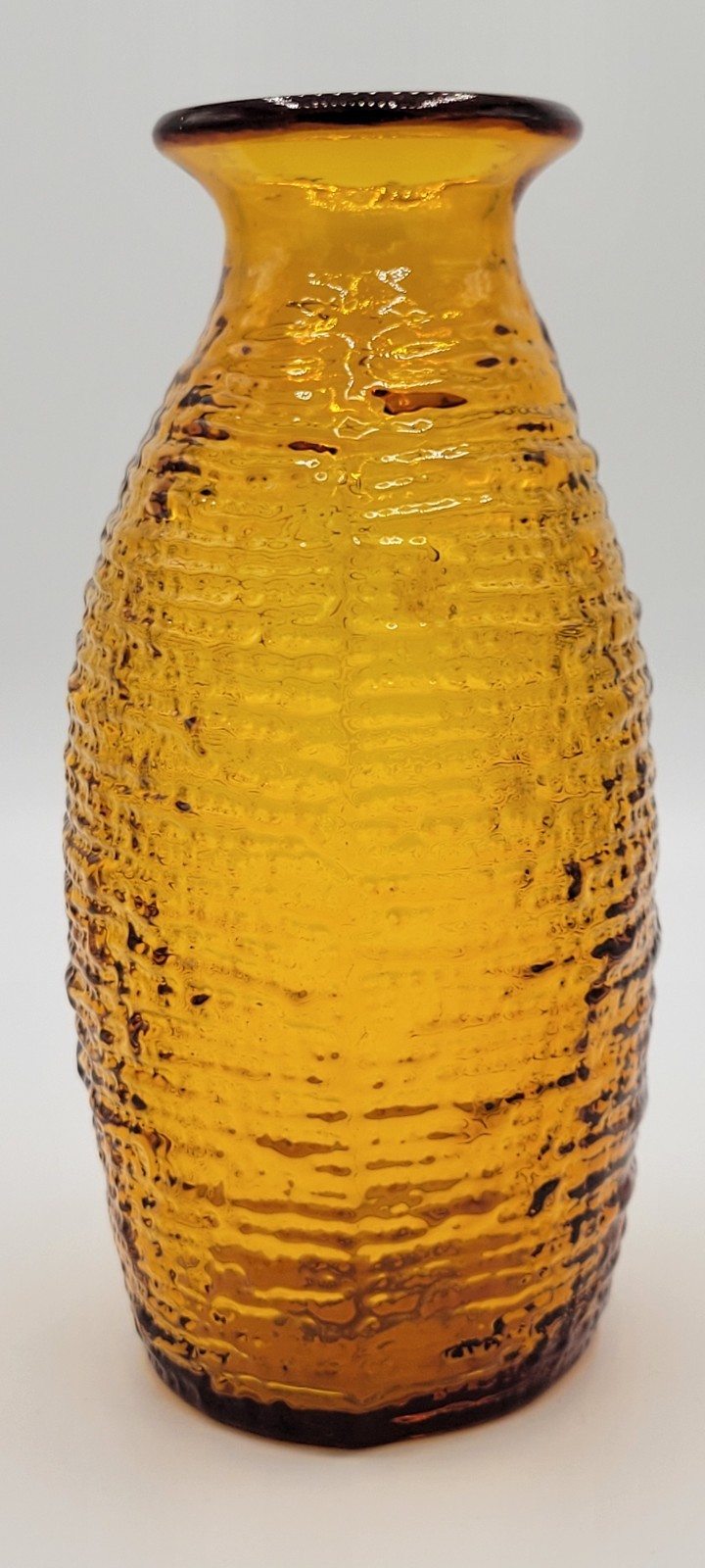 Blenko Strata Small Amber Textured Art Glass Vase 2135S 7.25″ Hand Blown MCM USA