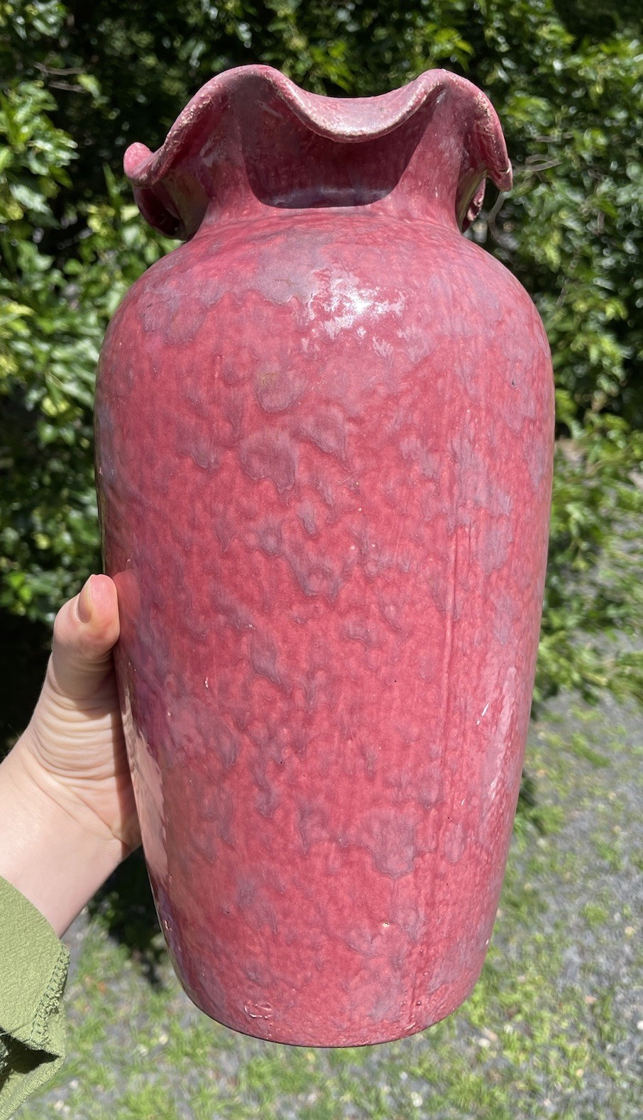 Antique Red Mottled Glaze American Art Pottery Vase 1920s 1930s Arts Crafts Deco