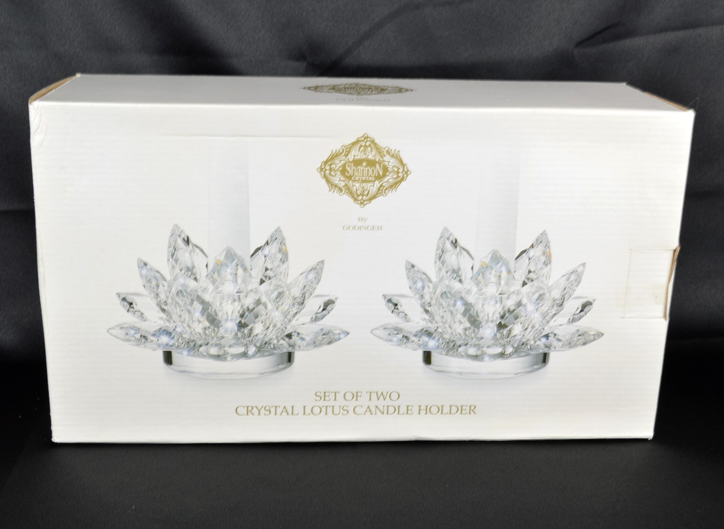 Set Of 2 Shannon Crystal Godinger clear faceted glass lotus Candle Holders NIB
