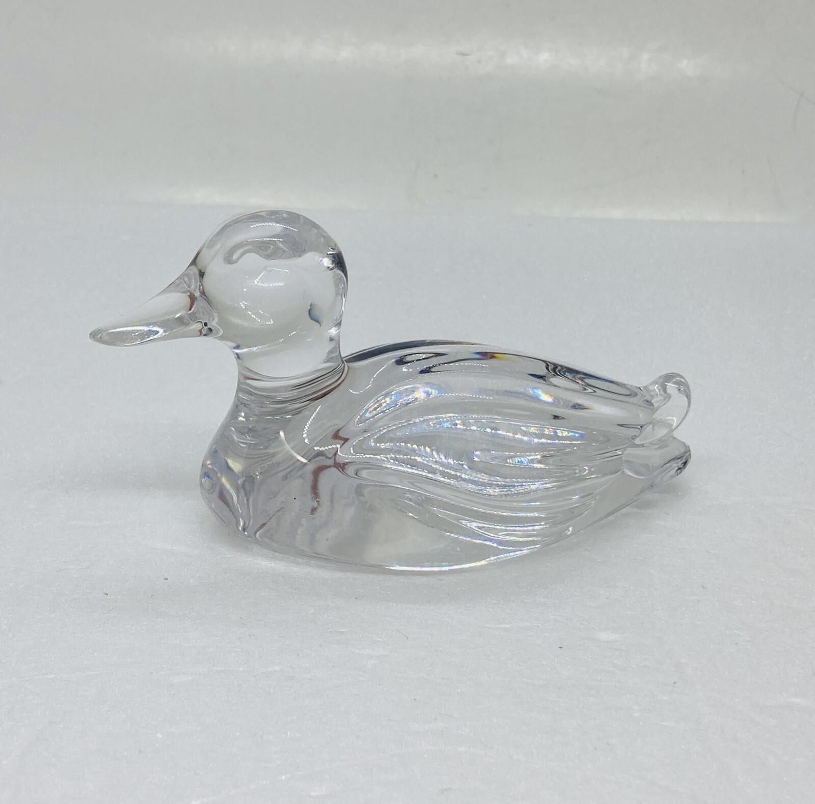 Vintage 1970s Crystal Glass Duck Bird Paerwieghtvfigurine 4” Art Decor 22