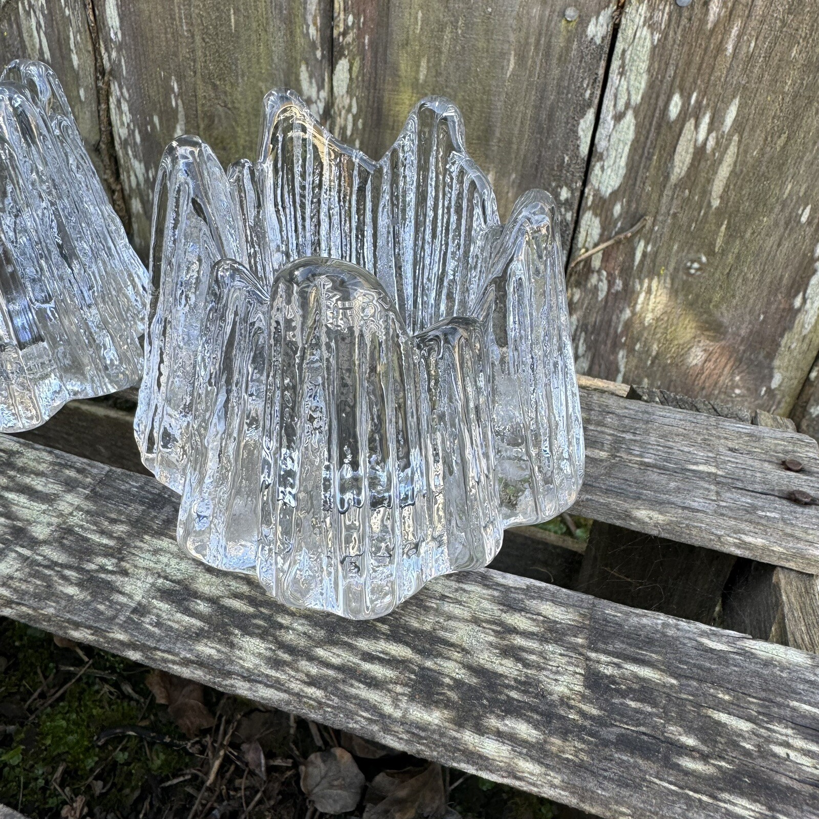 Nybro Volcano Candle Holder Clear Votive Textured Art Glass w/ Box VTG Set of 2