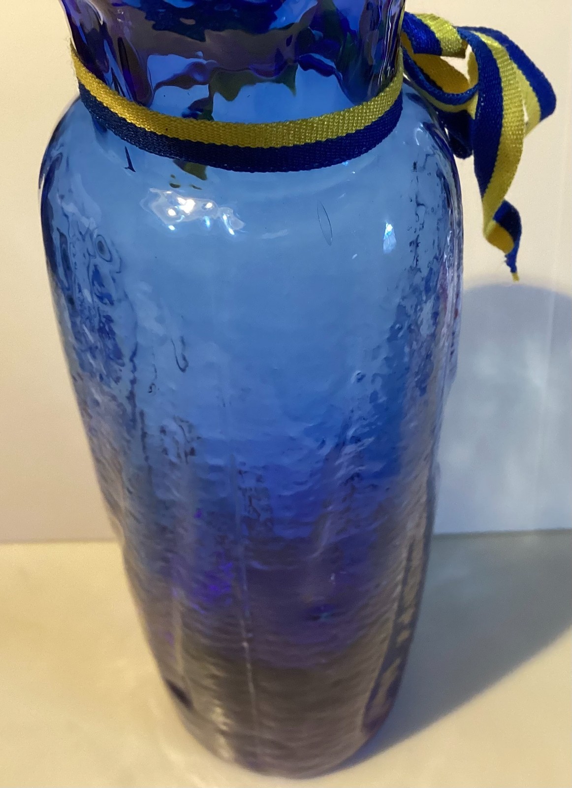 Cobalt Blue Sea Glas Bruk Kosta Sweden Vase Water Droplets by Rune Strand 9.75″