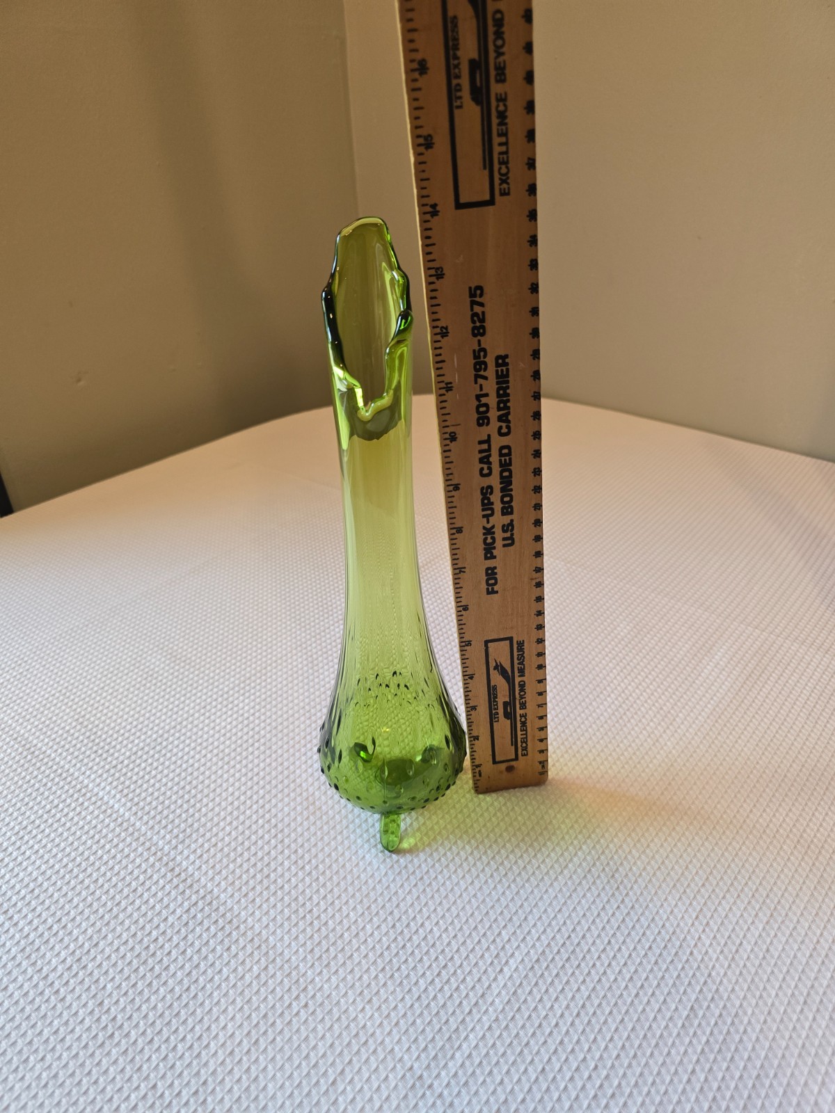 Vintage L.E. Smith Hobnail Swung Vase Olive Green 3 Foot Mid Century MCM Glass
