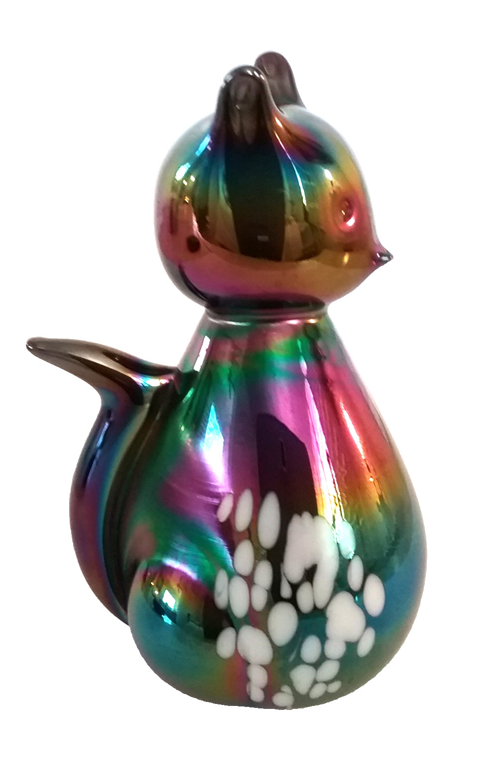 Carnival Solid Glass Art Cat Figurine Paperweight Multicolor Iridescent Smooth