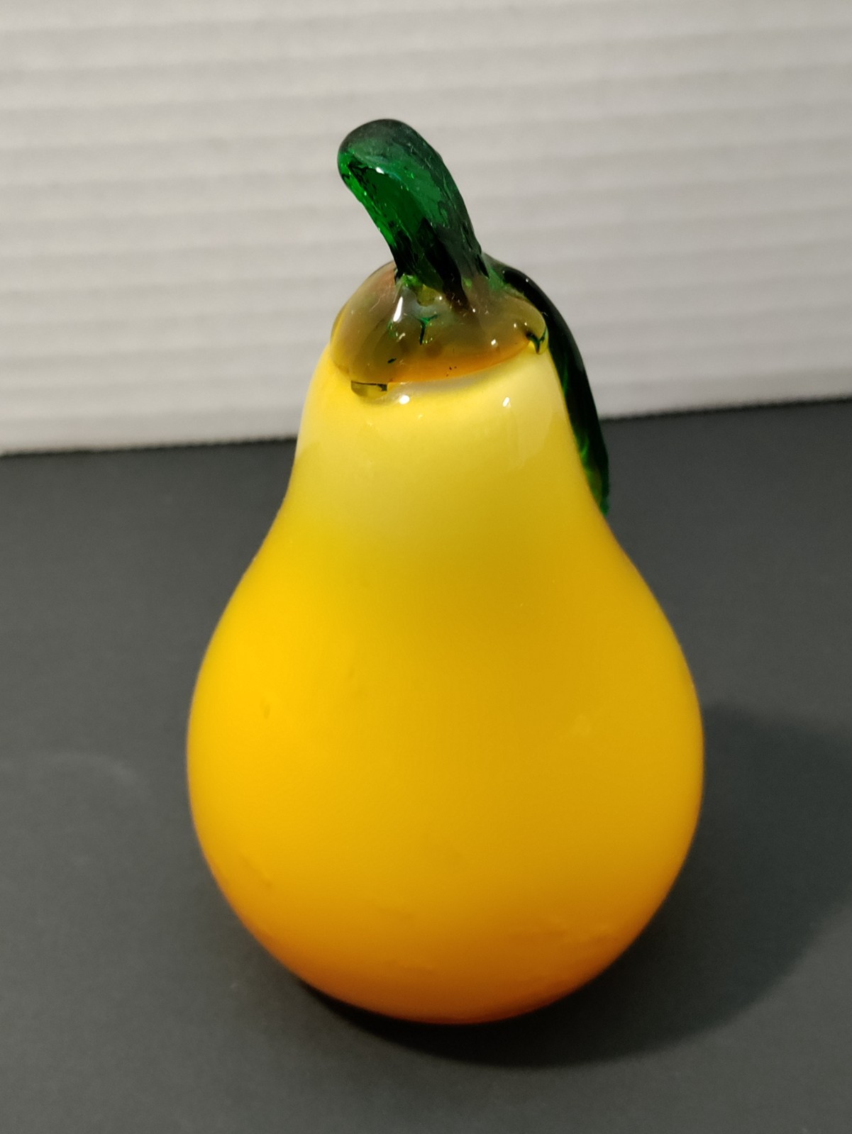 Hand Blown Glass Pear Figurine Paperweight Fruit Yellow Orange 4.5″