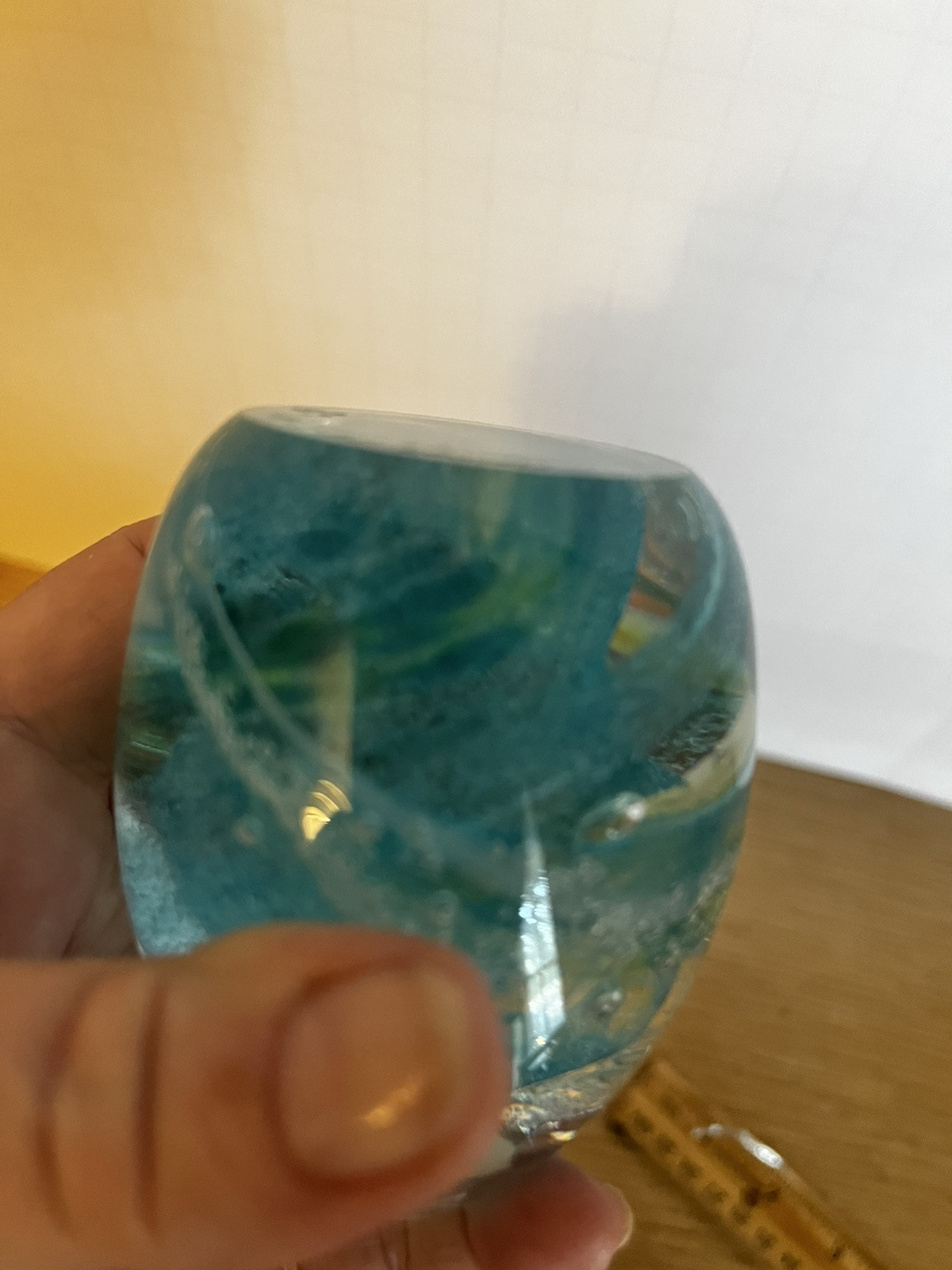 Vtg Signed Hand Blown Art Glass Blue White Swirl Egg Paperweight 3.50”