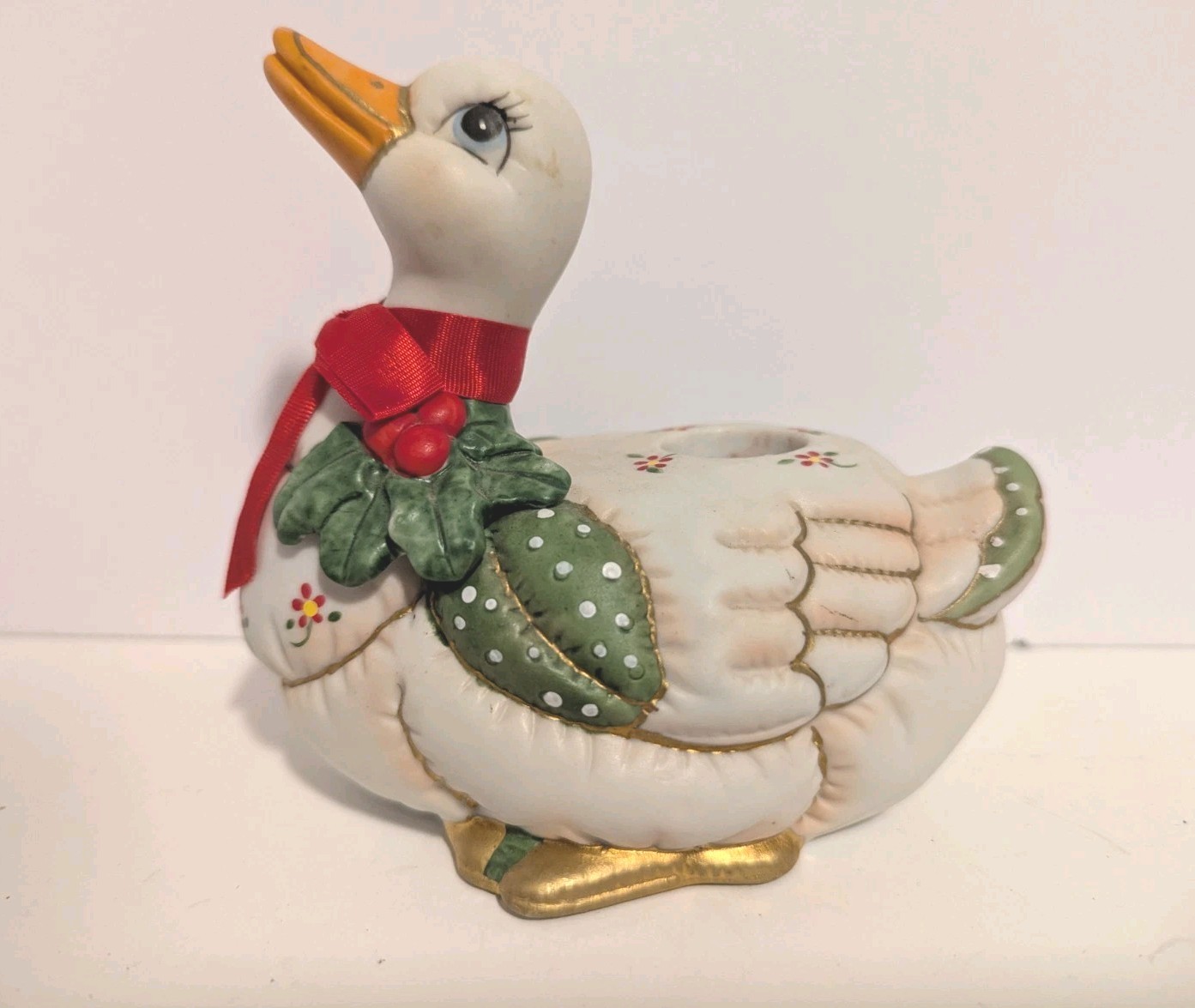 Vintage 1987 Geo. Z. Lefton Patchwork Goose Candle Holder #06430