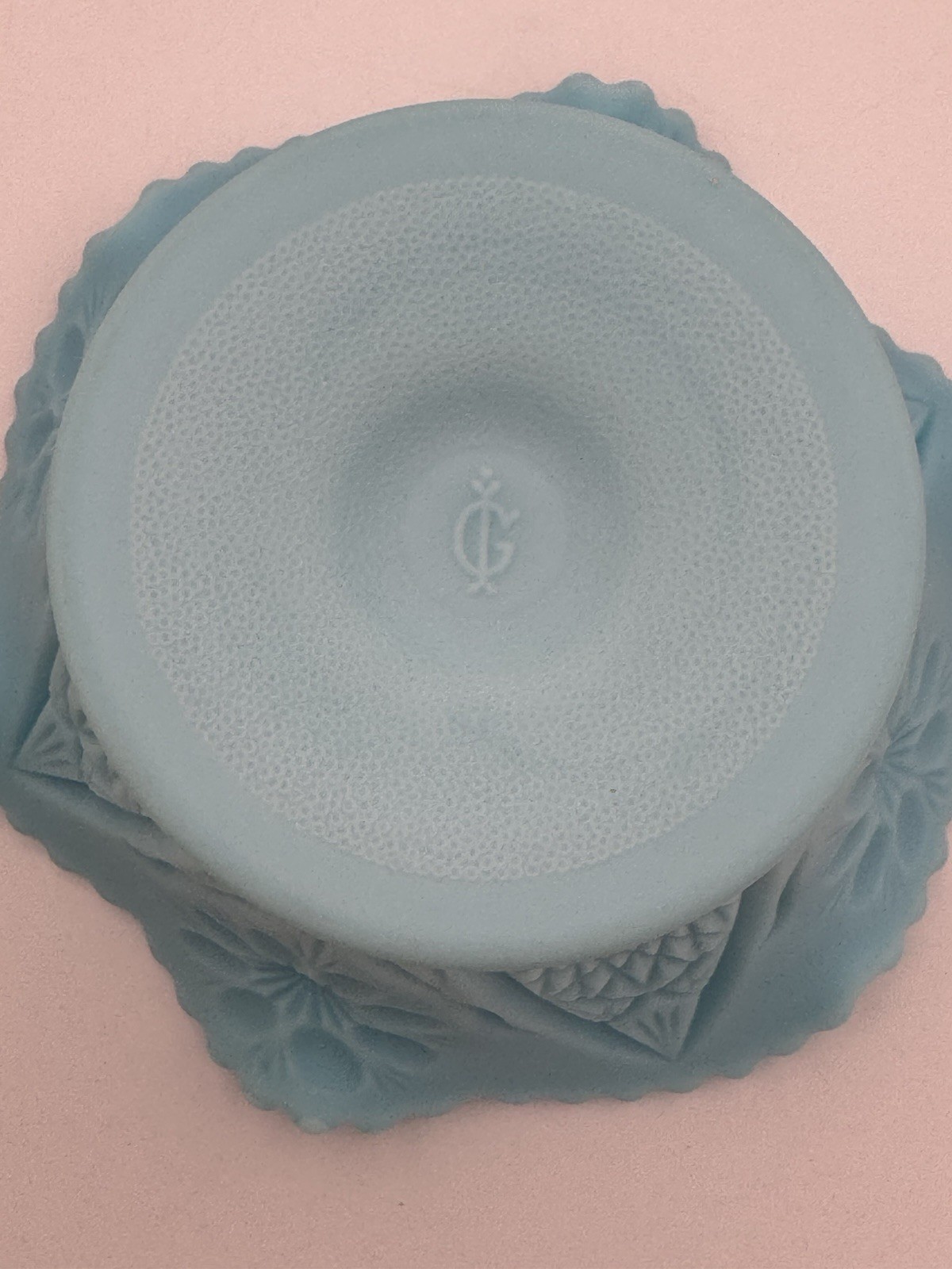 Indiana Glass Bowl Compote Satin Blue 4” “Inside Drapery Design” Marked VTG