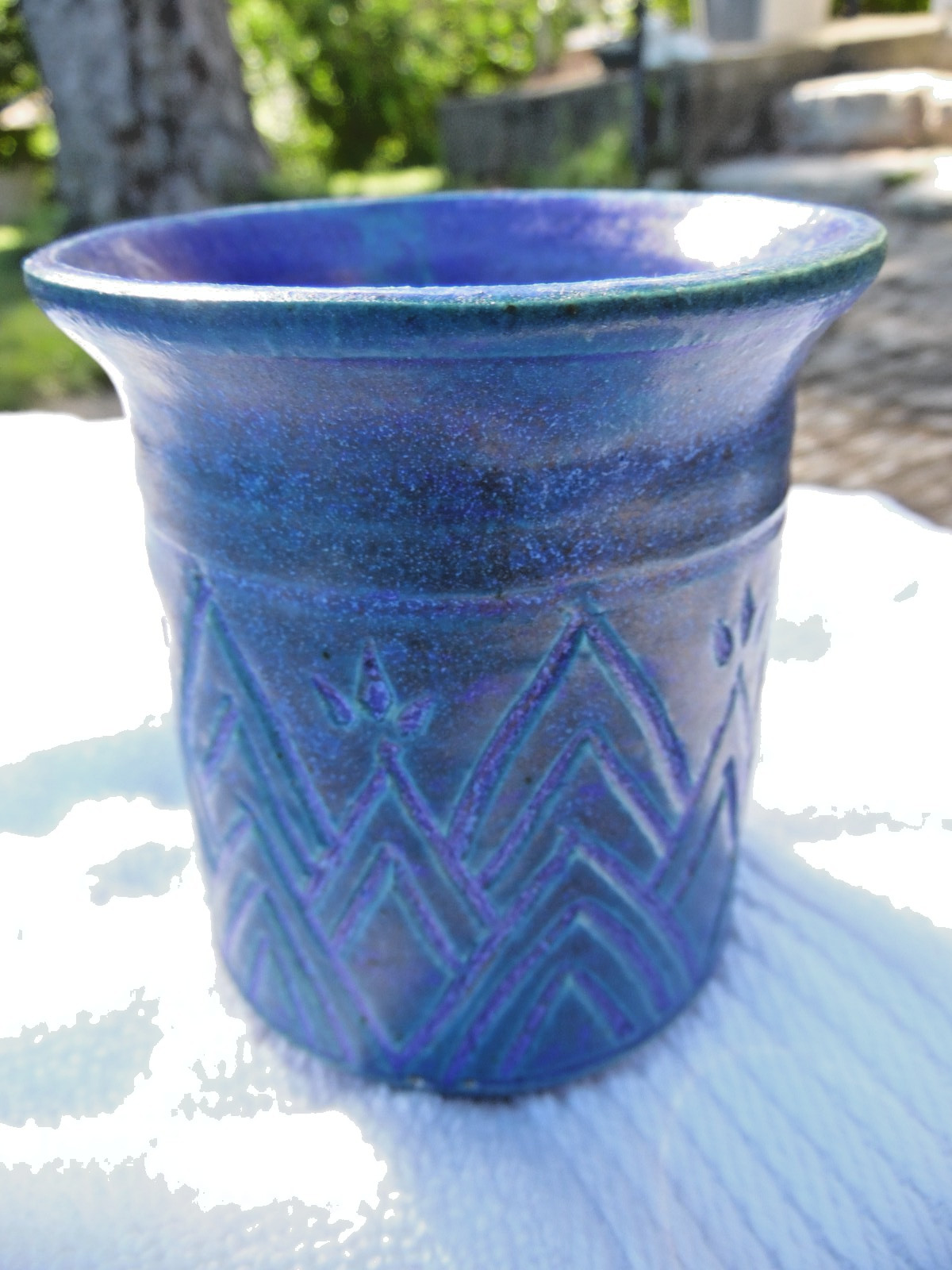 Vtg. Peeler signed Stoneware Pottery Vase Indiana 4 1/4″ H, Mid Century Modern